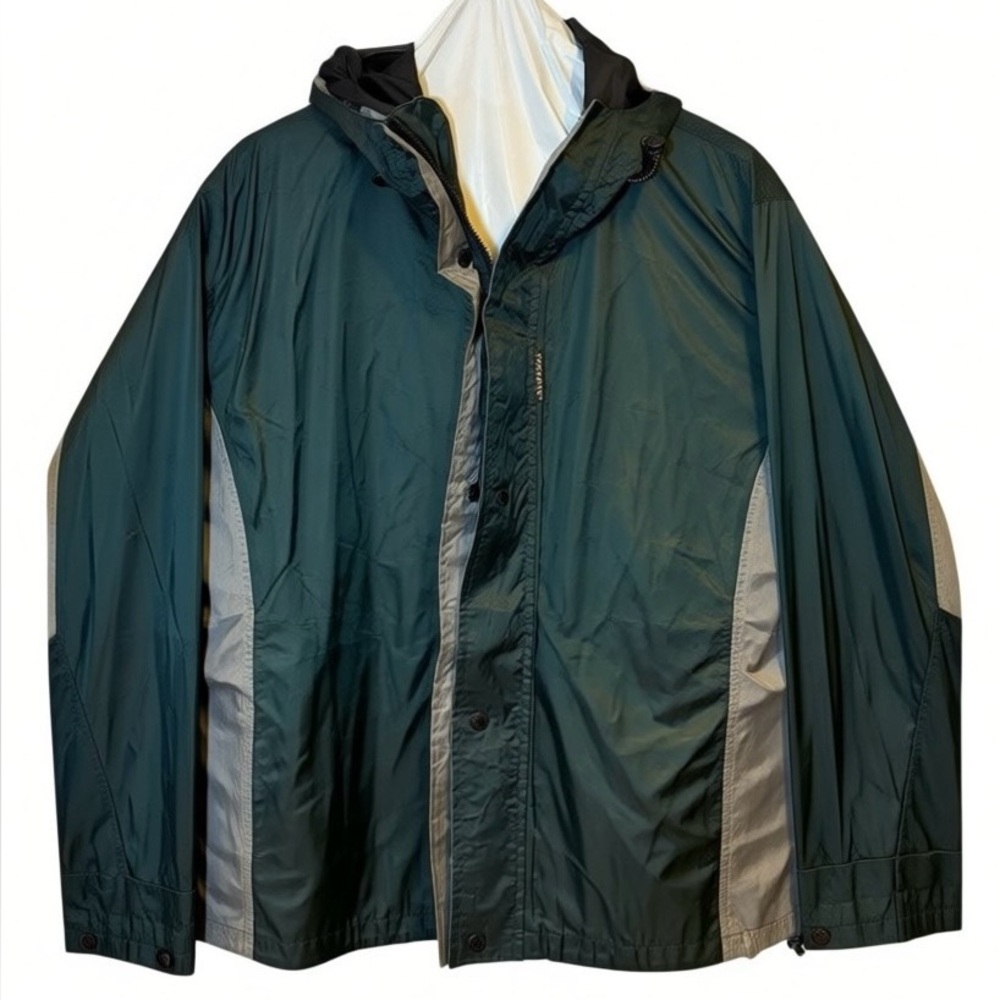 Dry Wear Rain Jacket Stearns‎ Mens M Medium Green Packable Hood Full Zip Utility